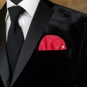 New! Men's Sequin Pre-Folded Pocket Square Insert - Cherry Red